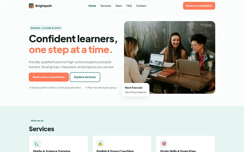 Brightpath Learning Studio demo website home page
